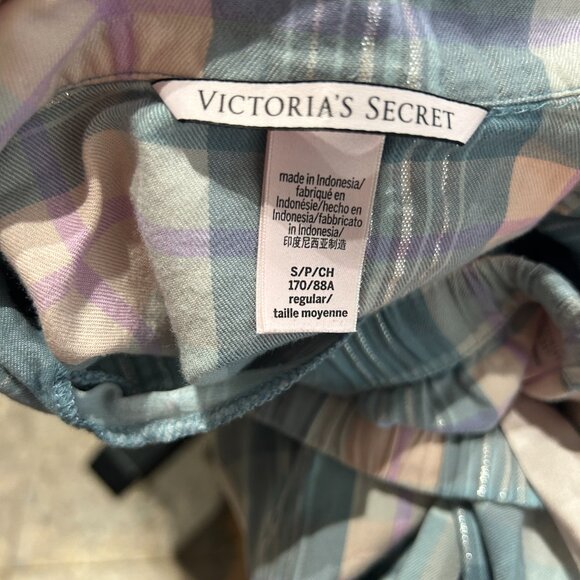 Victoria’s Secret Pastel Plaid Cotton Pajama Set Sz S Silver Thread Y2K Vintage - Picture 7 of 9